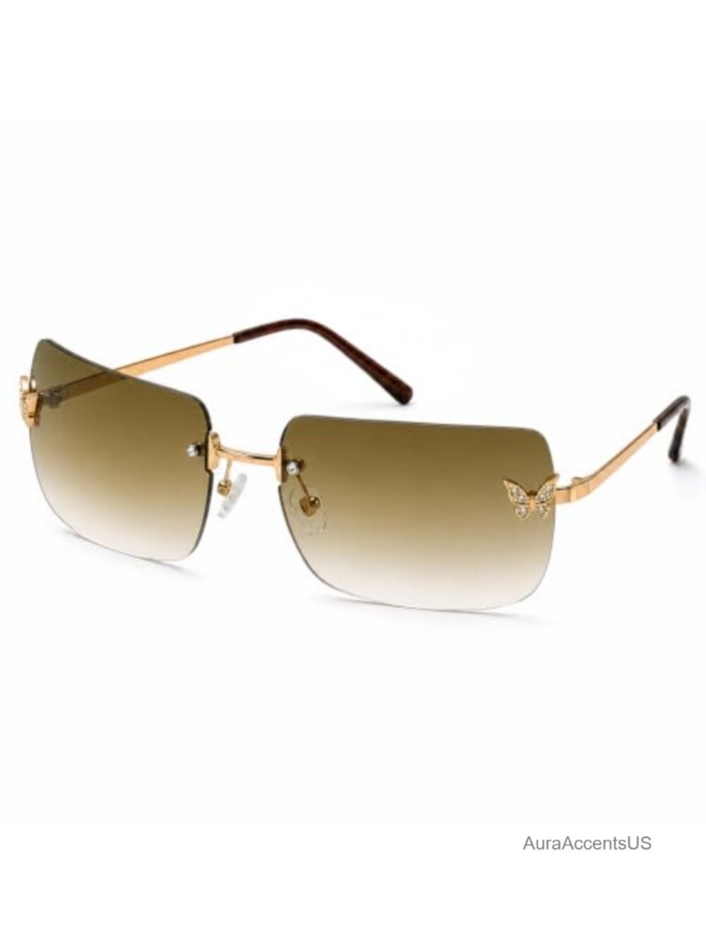 Rimless Rectangle Butterfly Accent Sunglasses Gradient Lens UV400